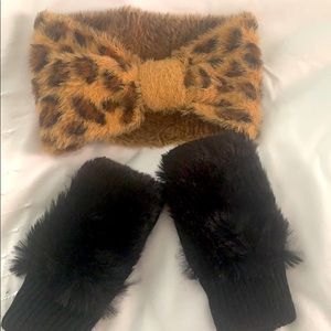 Leopard winter headband and matching gloves